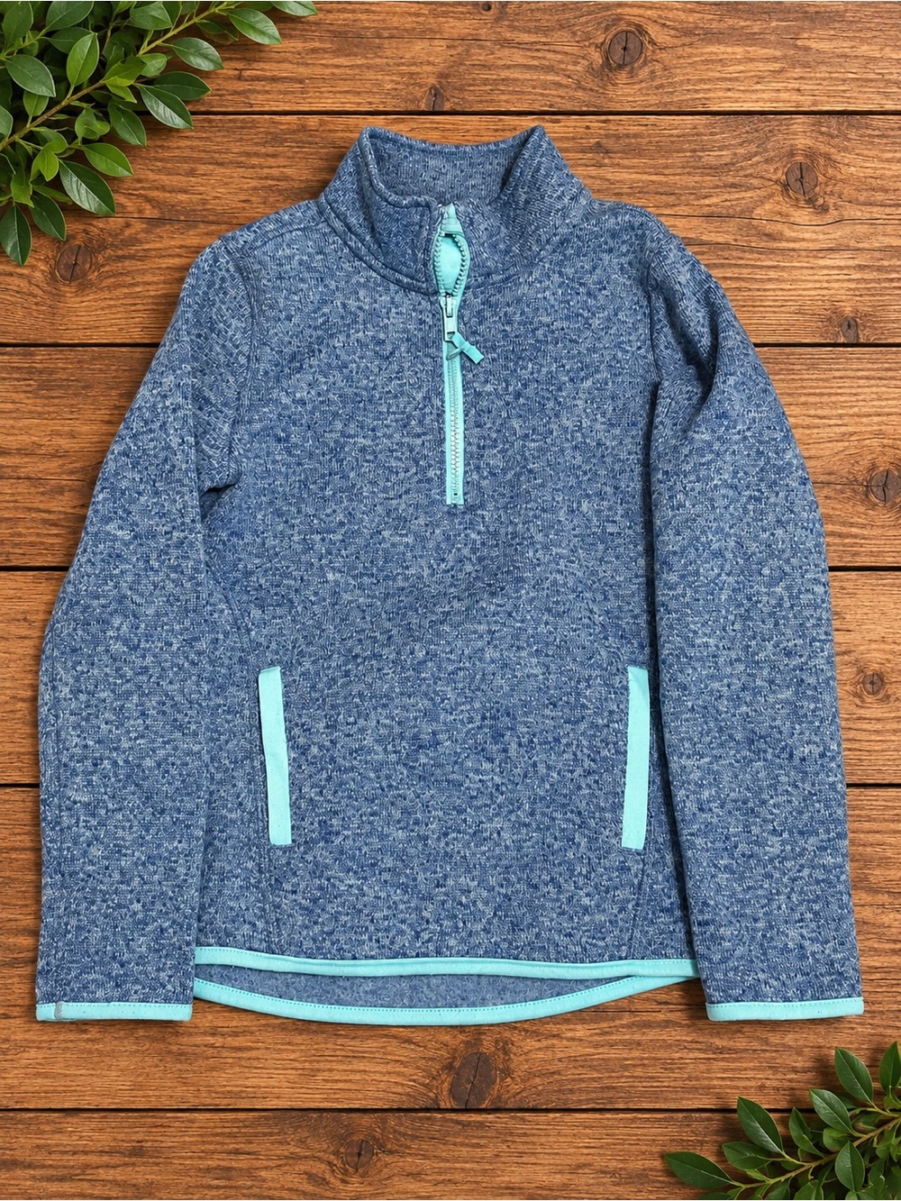 Athletic Works Blue Heather Quarter-Zip Pullover with Aqua Trim